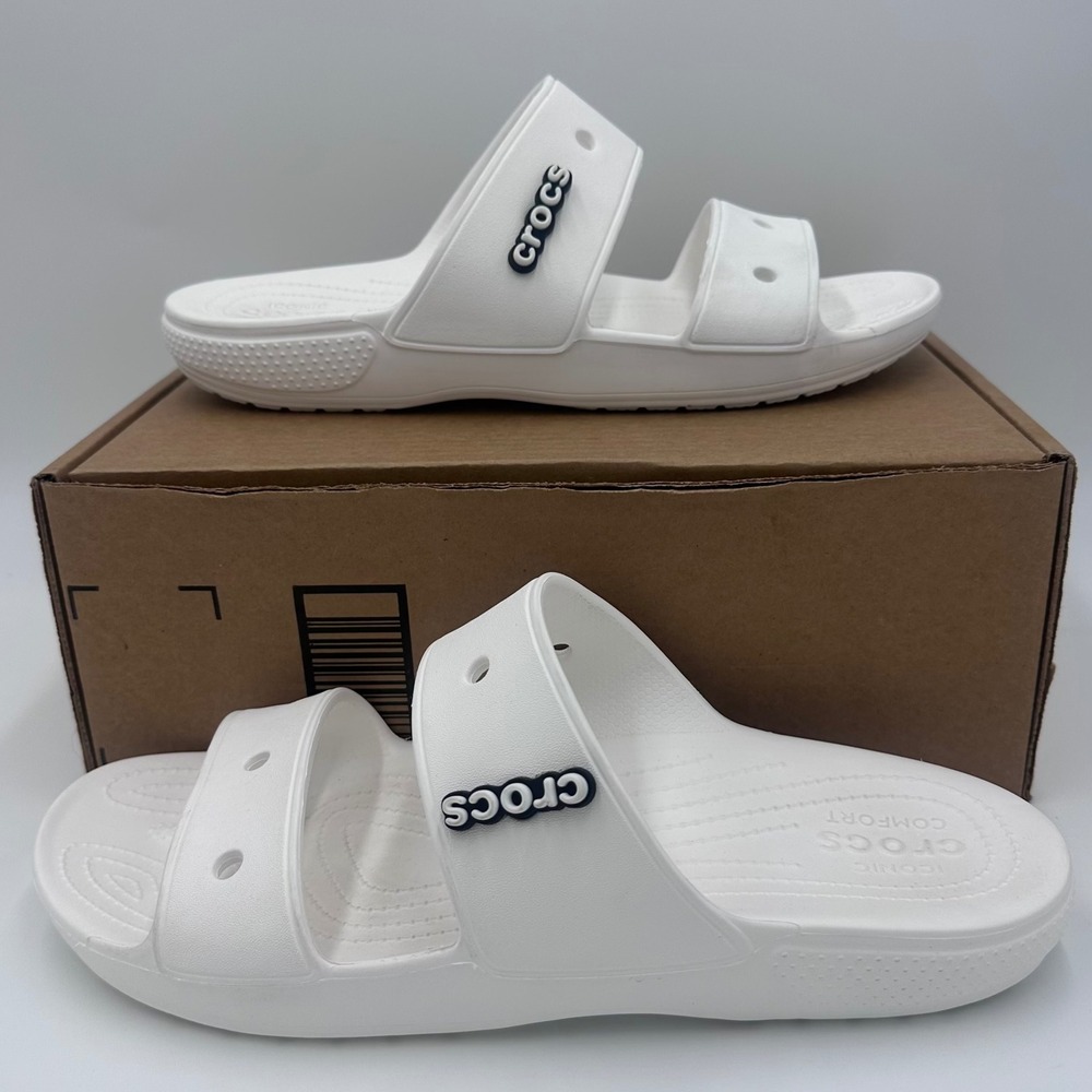 Crocs Sandals Mens 12 White Classic Slide Two Strap Comfort 206761